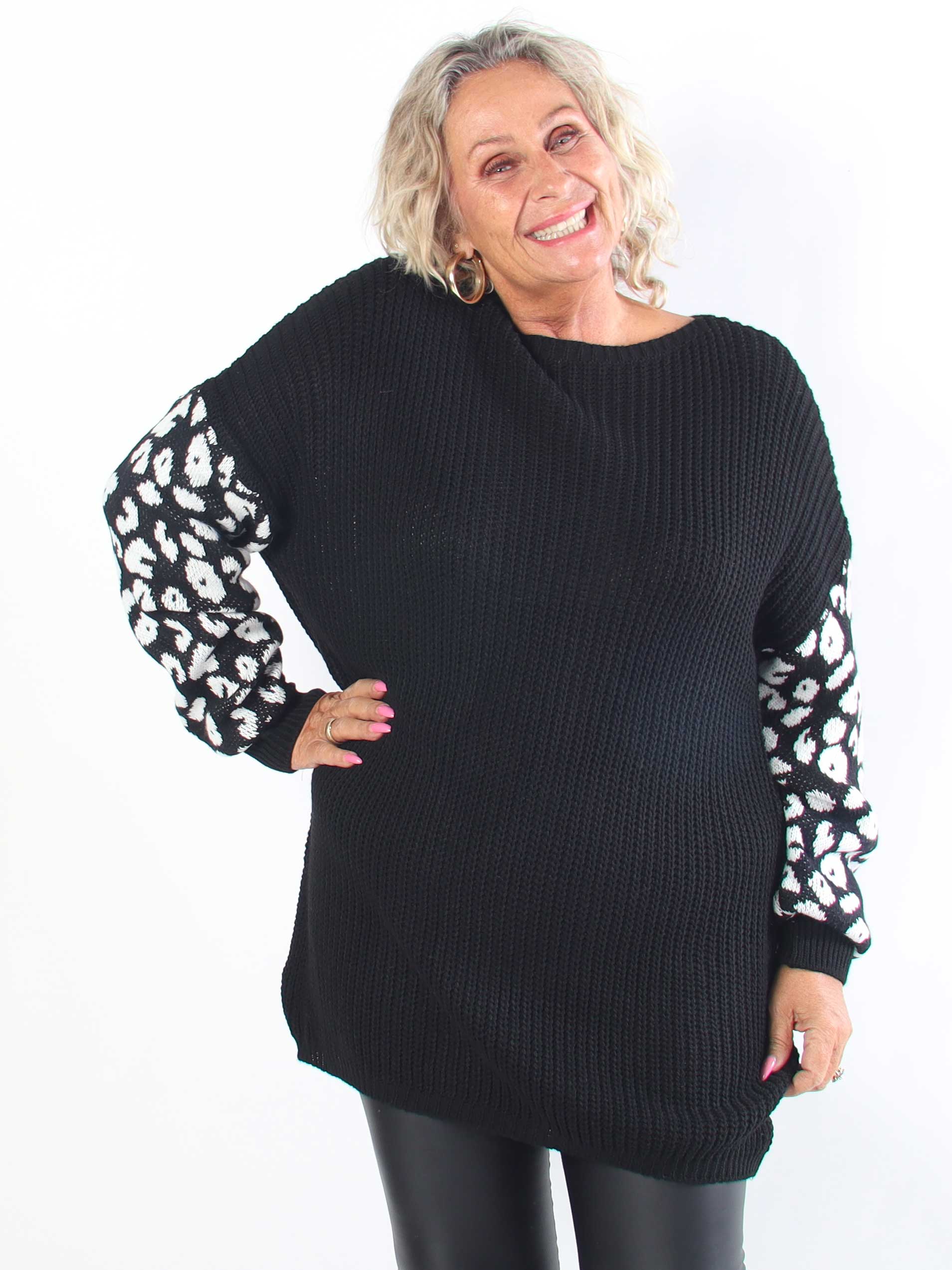 Alvas - Sød plus size strik med fine ærmer i et trendy leopardprint